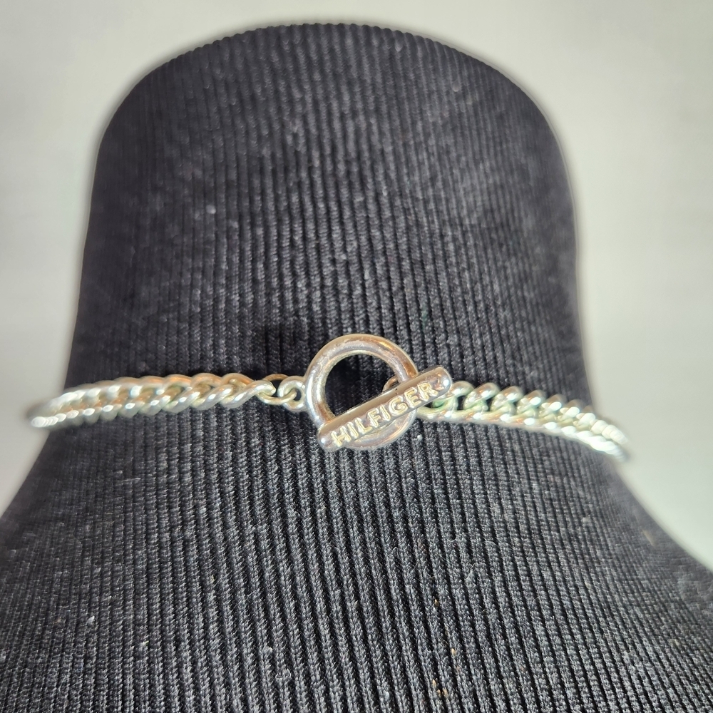 Tommy Hilfiger Silver Tone 15" Choker Necklace Tri-Color Shark Tooth Pendant - Picture 2 of 7